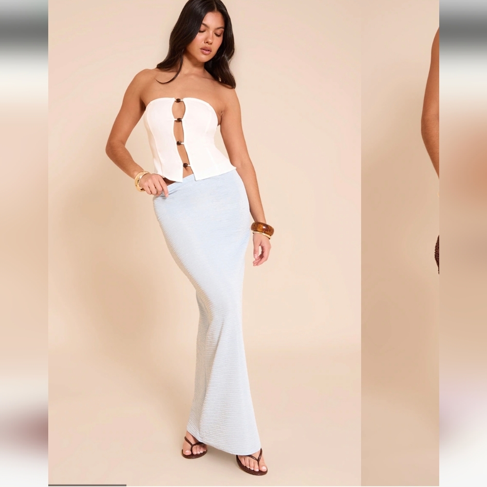 NWT PrettyLittleThing Sky Blue Textured Jersey Mid Rise Maxi Skirt, Size 2